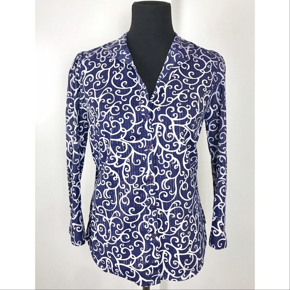 Lilly Pulitzer Navy and Gold Metallic Button Down